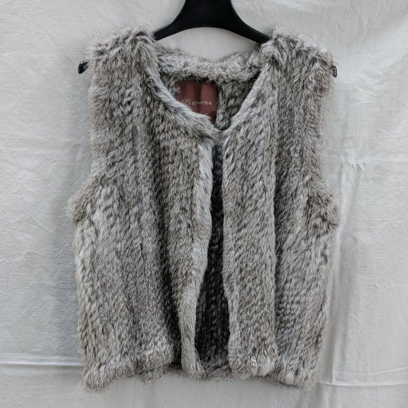 525 america Gray 100% Rabbit Fur Vest Size M - Picture 2 of 4